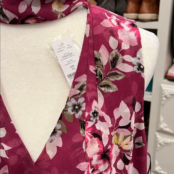 White House Black Market Burgundy Floral Midi Dress, Sleeveless, NWT, 14 - Picture 2 of 9